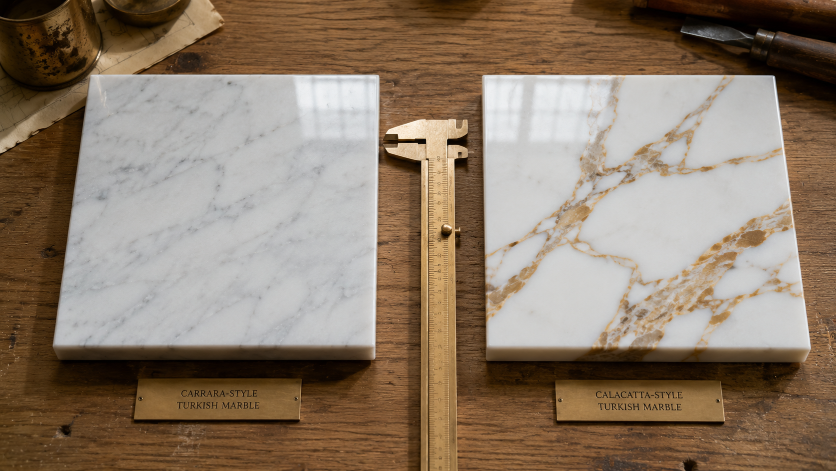 Carrara and Calacatta marble slab comparison showing veining differences and pricing factors