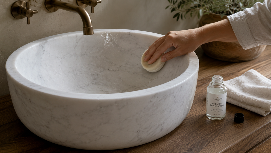 Step-by-step resealing of a marble vessel sink with proper US climate timing application