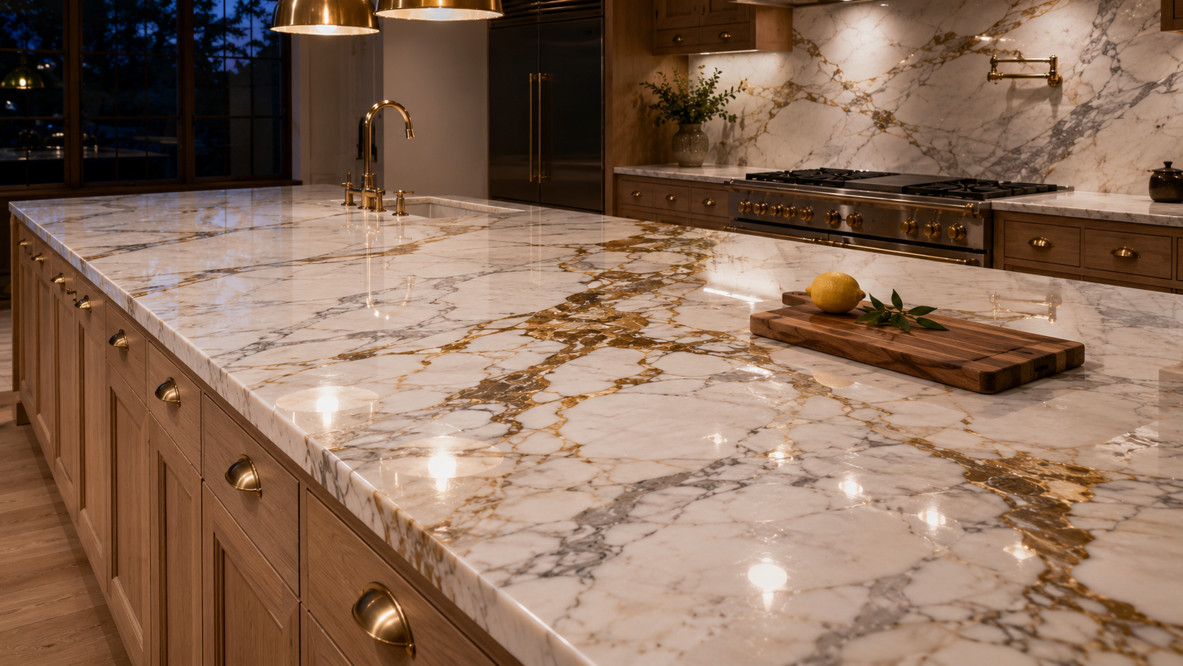 BASINCRAFT Calacatta-style marble collection — bold gold-veined Turkish white marbles for dramatic luxury baths