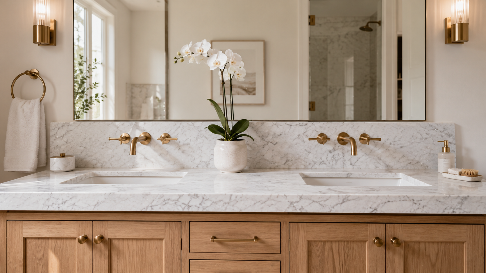 BASINCRAFT Carrara-style marble collection — soft gray-veined Turkish white marbles for timeless classical interiors