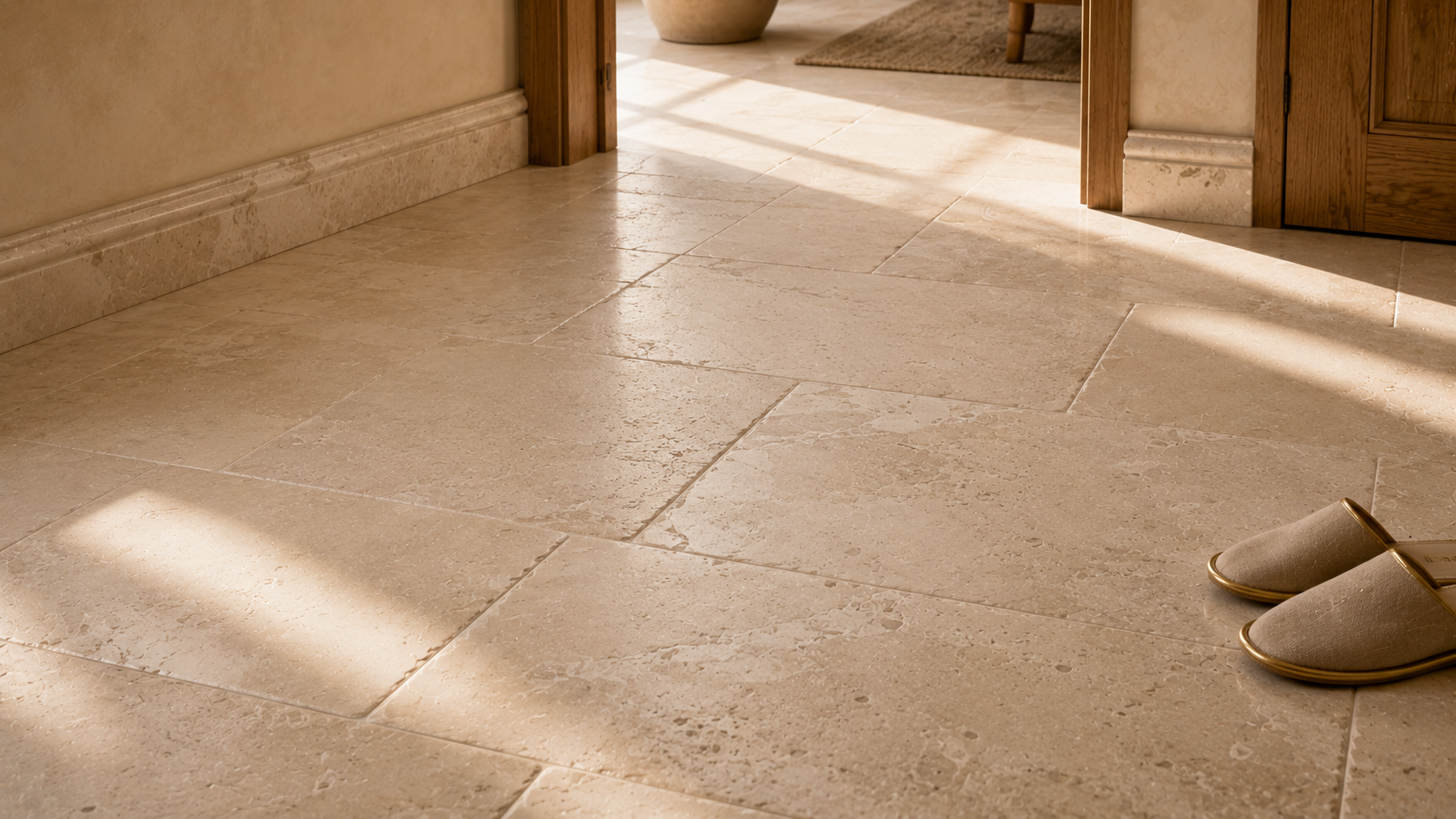 BASINCRAFT natural stone flooring collection — marble, travertine, and limestone tiles for residential and commercial floors