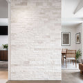 Blasted travertine mosaic wall showcasing premium natural stone design in a modern living space.