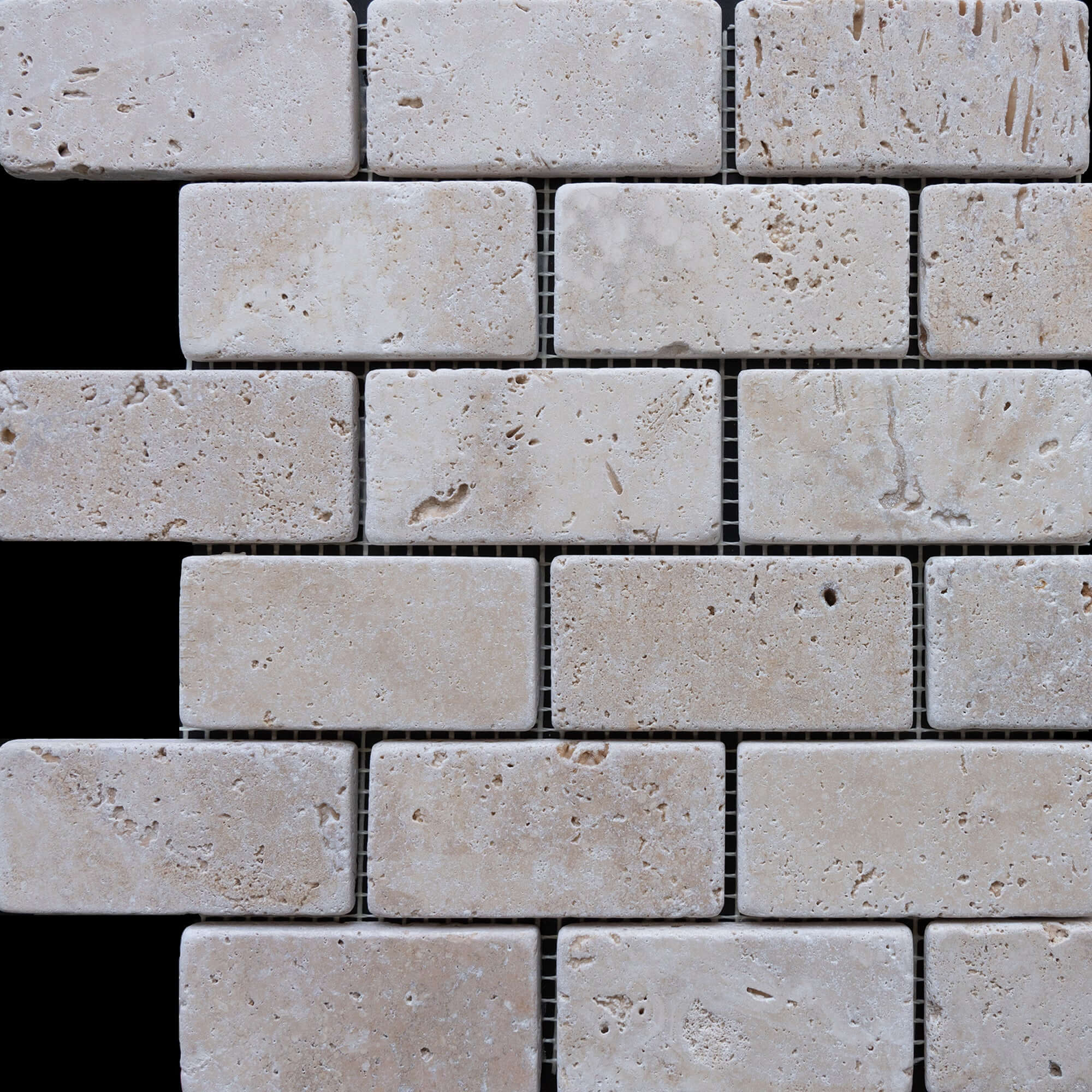 Travertine distressed mosaic classic big brick tiles in beige, showcasing natural stone's premium elegance and craftsmanship.