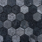 Black marble hexagon tiles measuring 30x30, showcasing premium quality and polished finish for elegant spaces.
