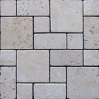 Elegant travertine distressed mosaic tile showcasing intricate mosaic craftsmanship for sophisticated interior design
