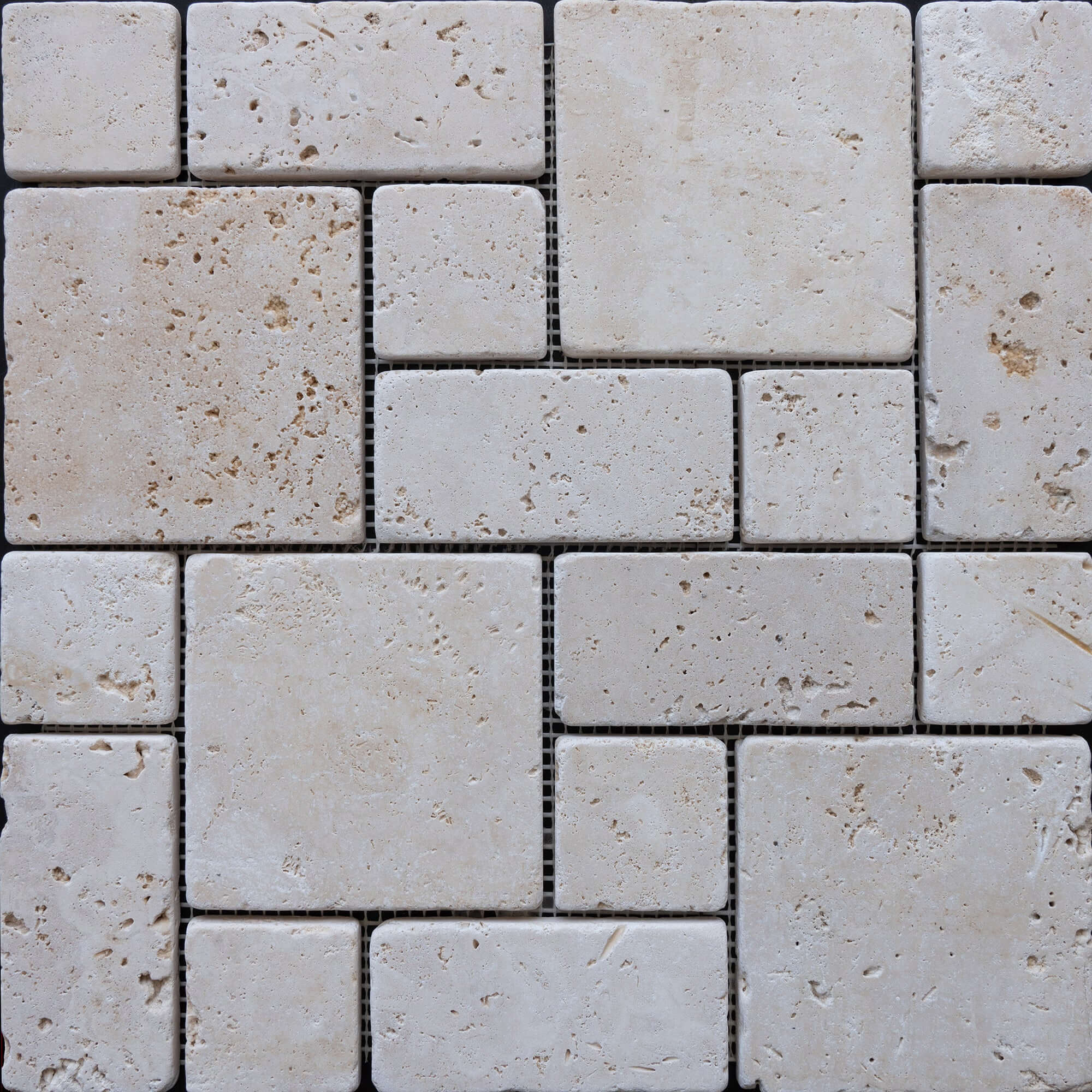 Elegant travertine distressed mosaic tile showcasing intricate mosaic craftsmanship for sophisticated interior design