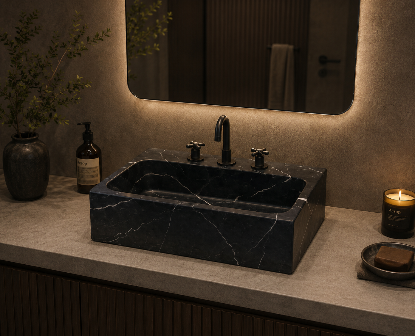 Premium Black Marble Vessel Sink