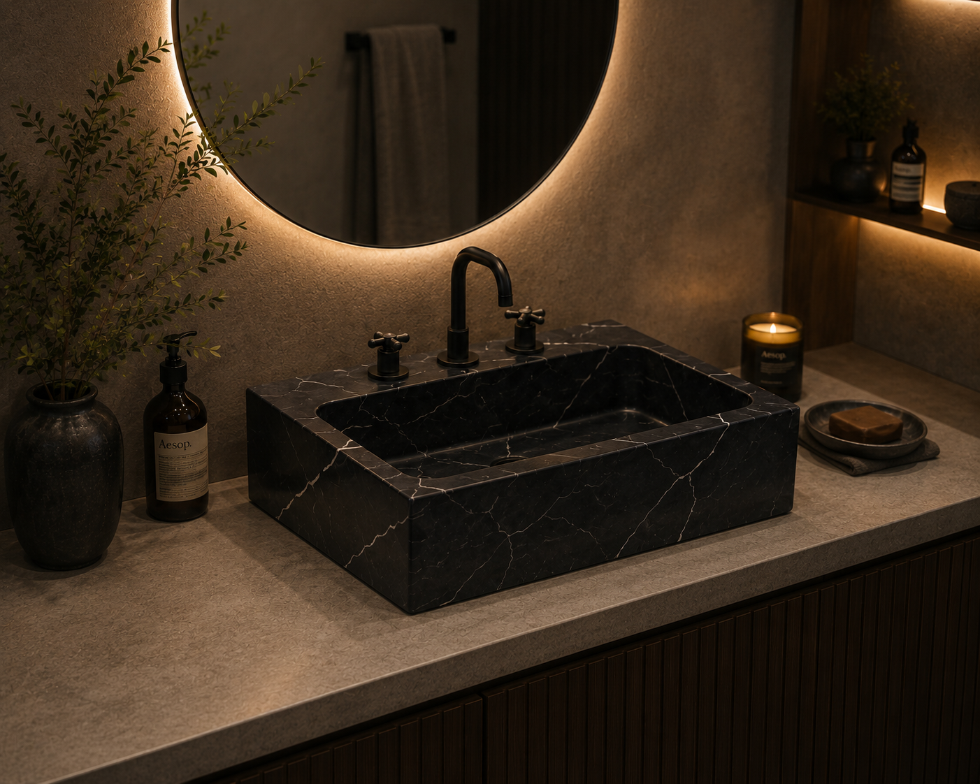 Premium Black Marble Vessel Sink
