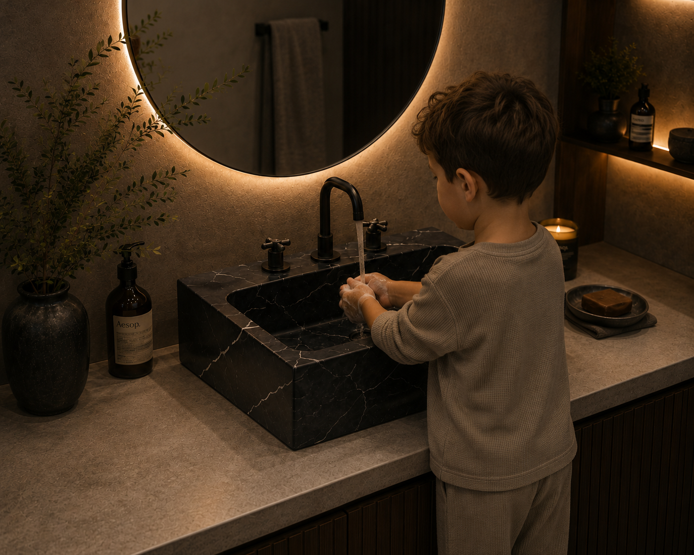 Premium Black Marble Vessel Sink