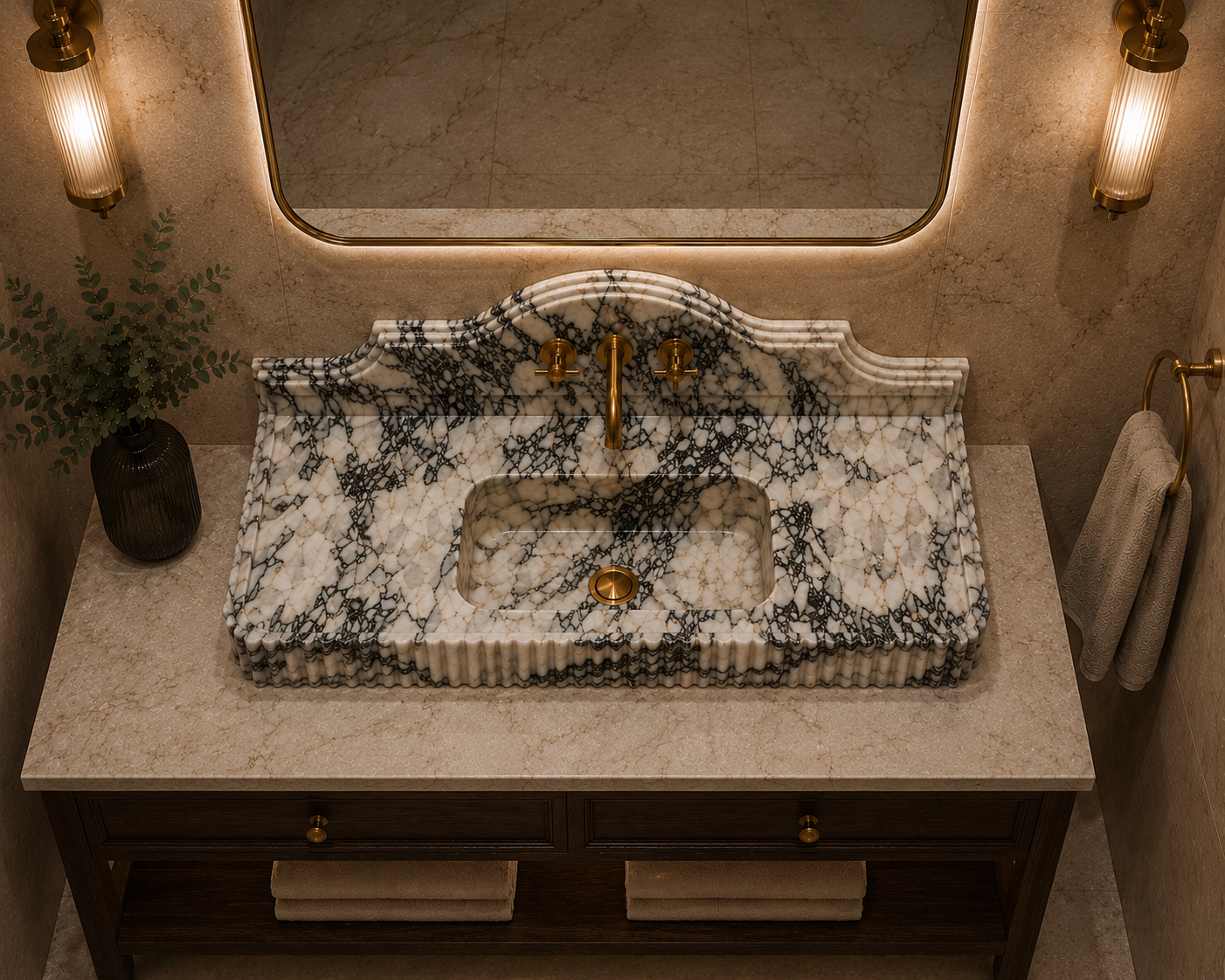Calacatta Marble Wall-Mount Sink — Floating