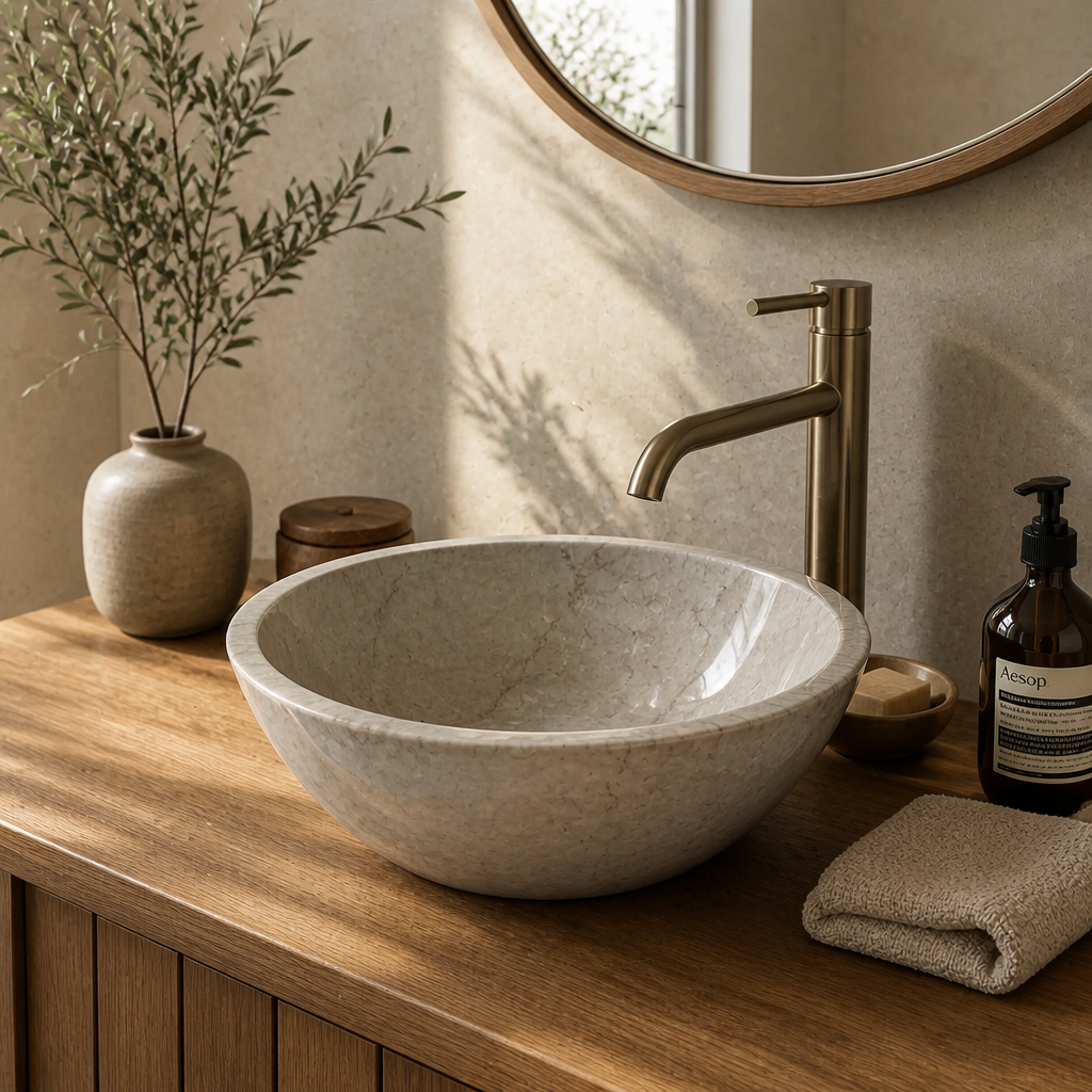 Beige Marble Compact Vessel Sink