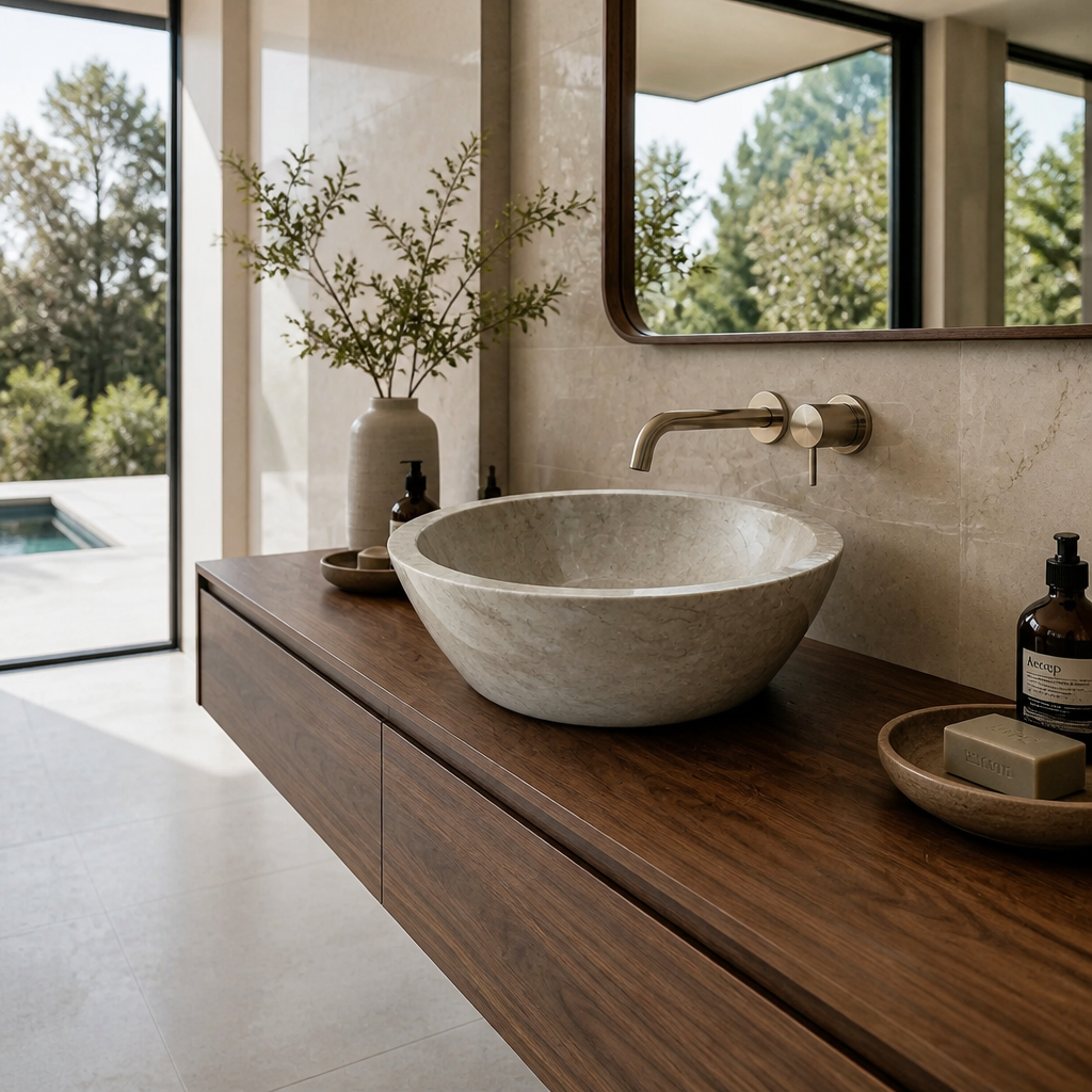 Beige Marble Compact Vessel Sink