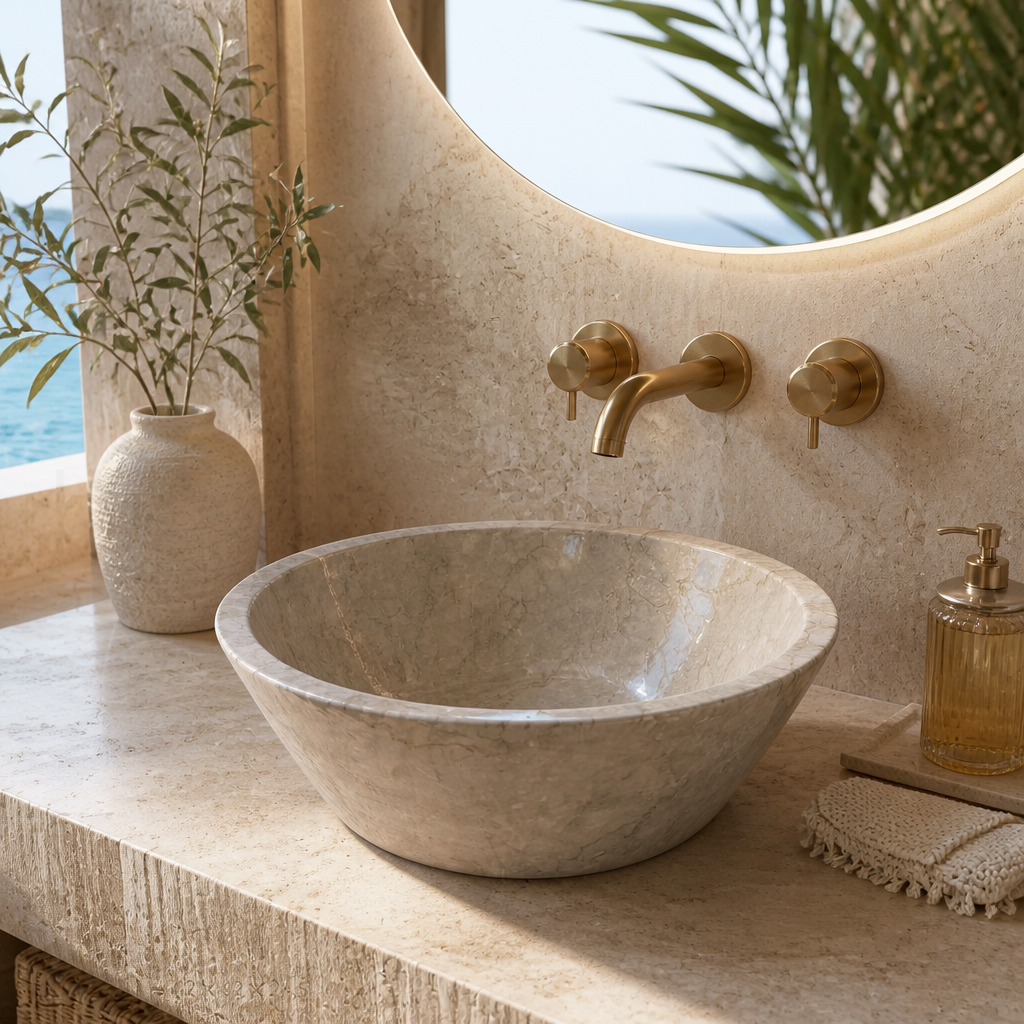 Beige Marble Compact Vessel Sink