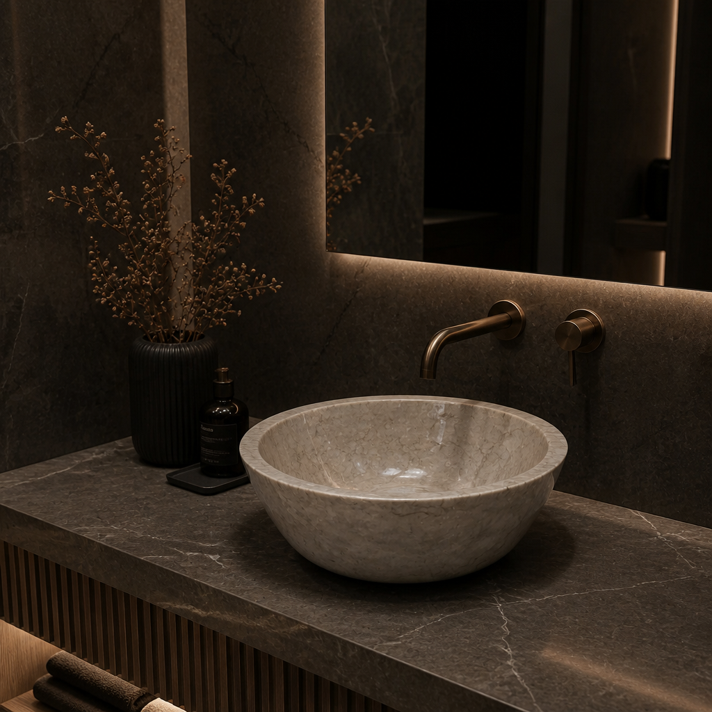 Beige Marble Compact Vessel Sink