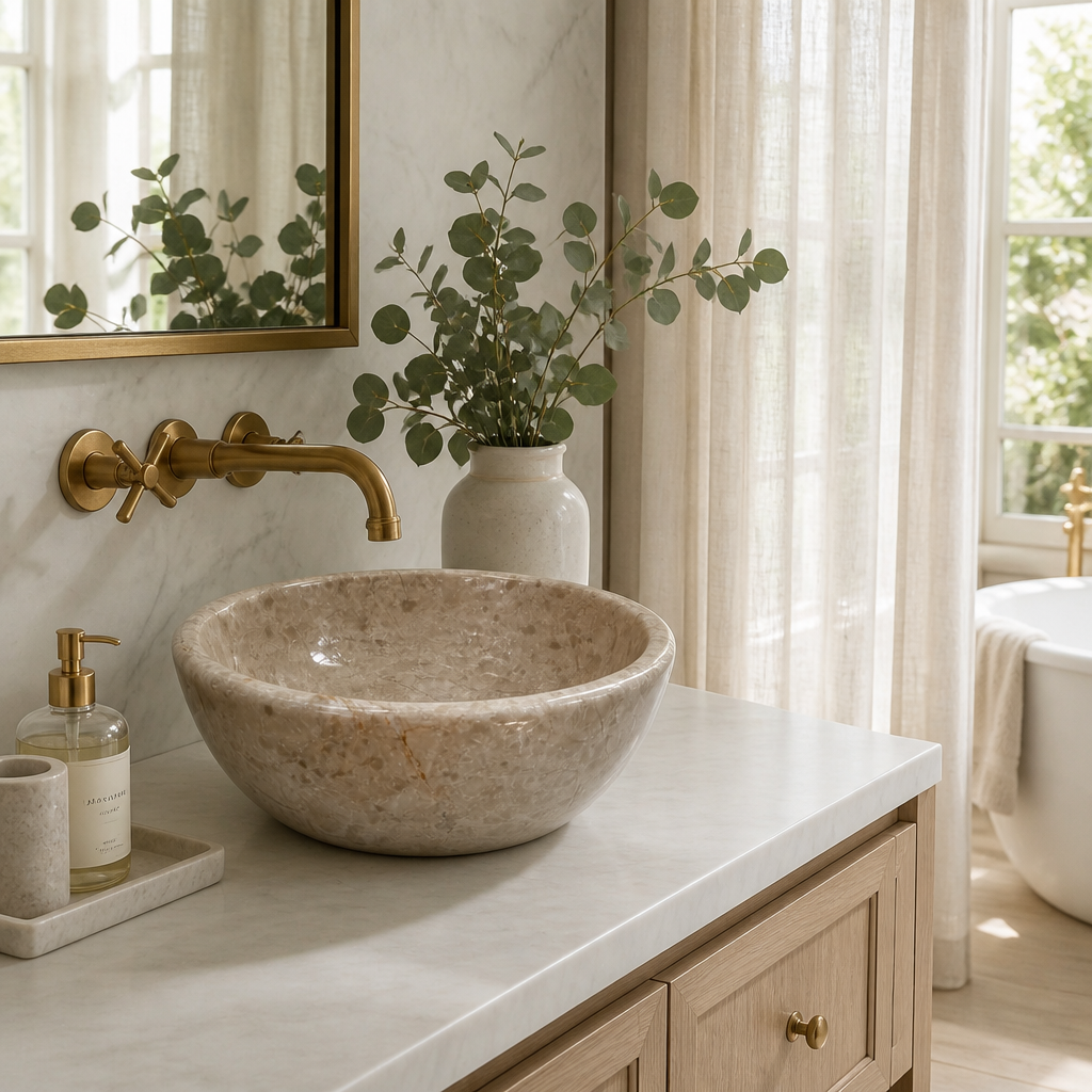 Beige Marble Standard Vessel Sink