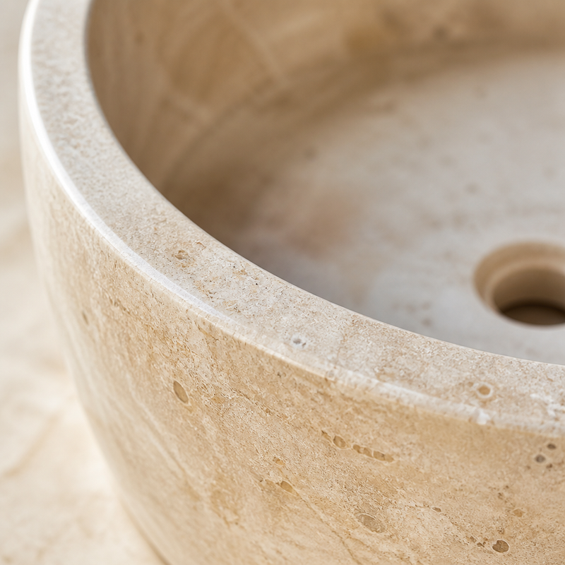 Beige Travertine Petite Vessel Sink — detail 2