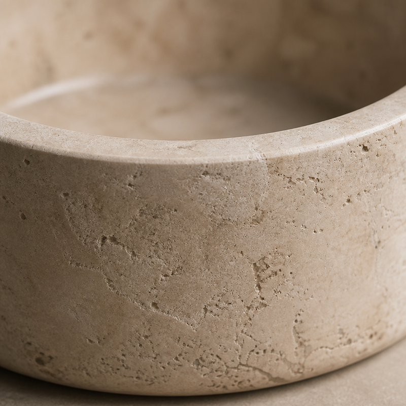 Beige Travertine Vessel Sink — detail 2