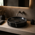 Black Marble Round Vessel Sink