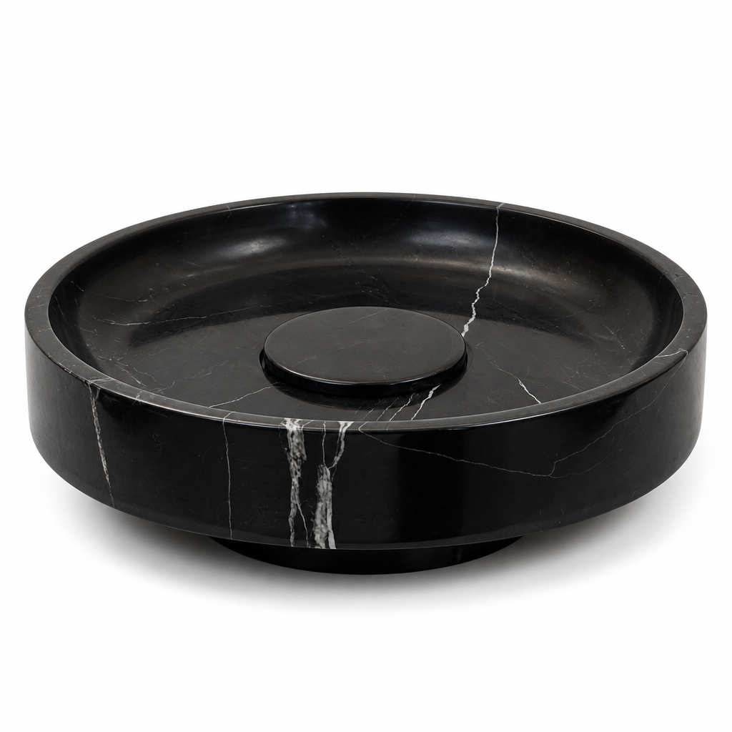 Black Marble Round Vessel Sink
