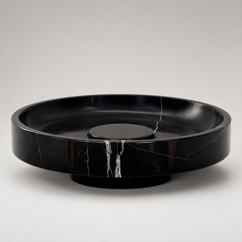 Black Marble Round Vessel Sink