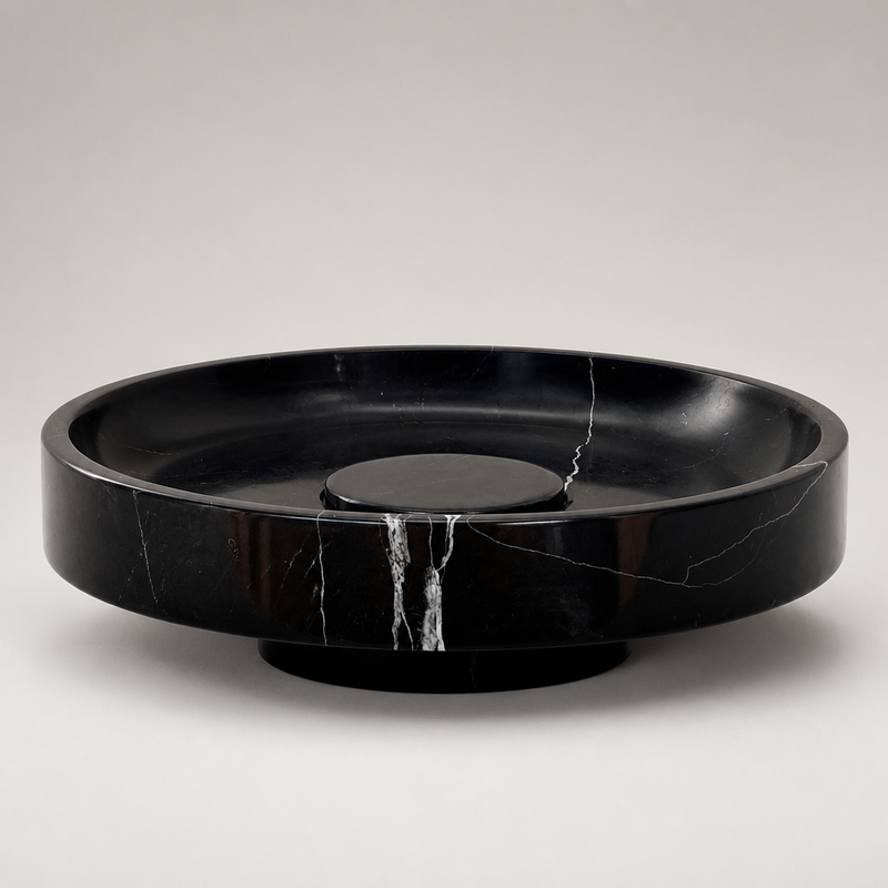 Black Marble Round Vessel Sink — detail 3