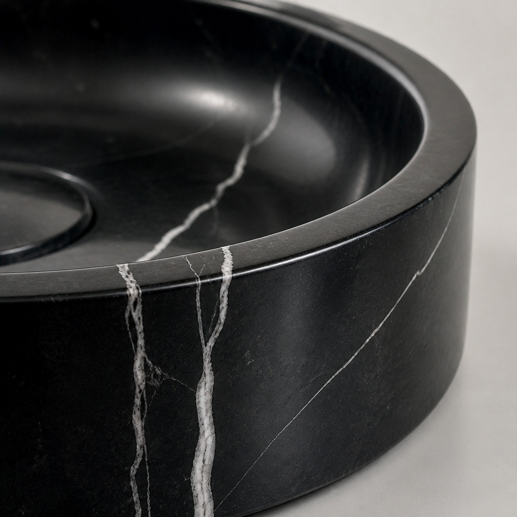 Black Marble Round Vessel Sink