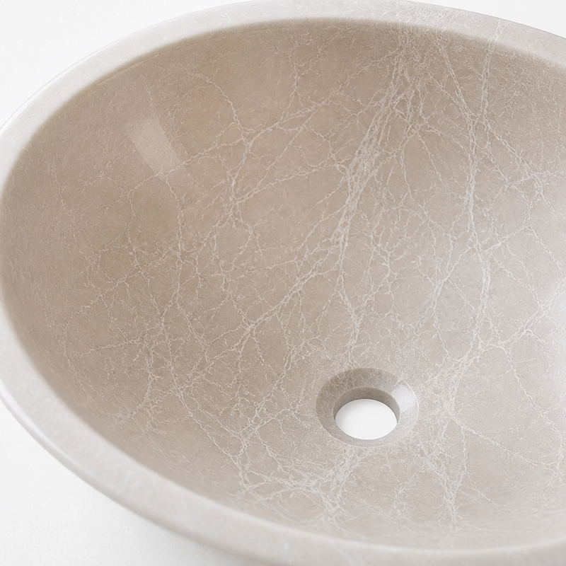 Botticino Cream Marble Vessel Sink — detail 1