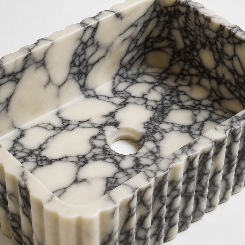 Calacatta Marble Rectangular Vessel Sink — detail 1