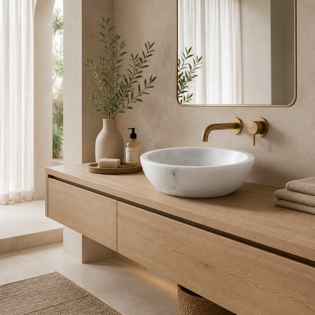 Carrara Marble Rectangular Vessel Sink