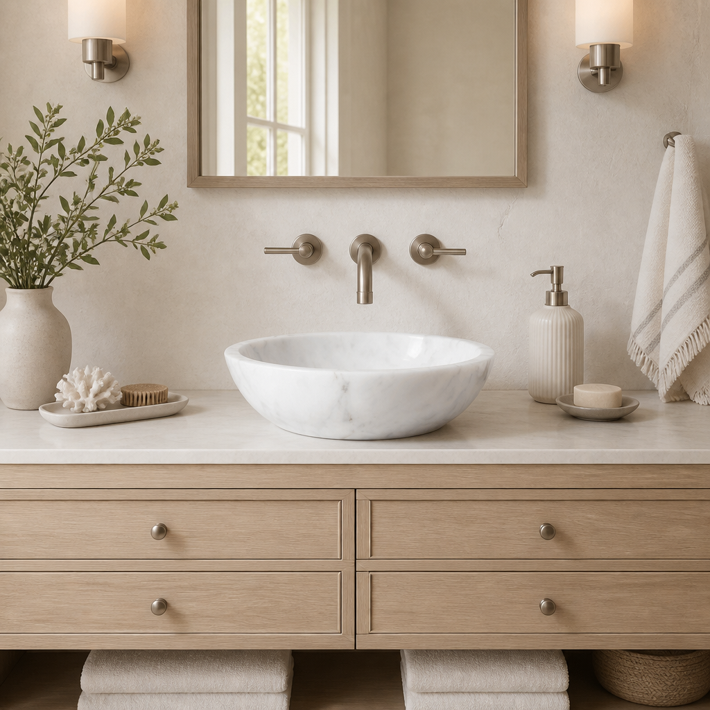 Carrara Marble Rectangular Vessel Sink