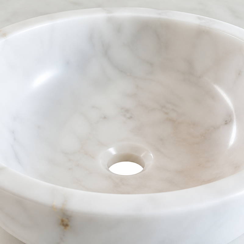 Carrara Marble Rectangular Vessel Sink — detail 1