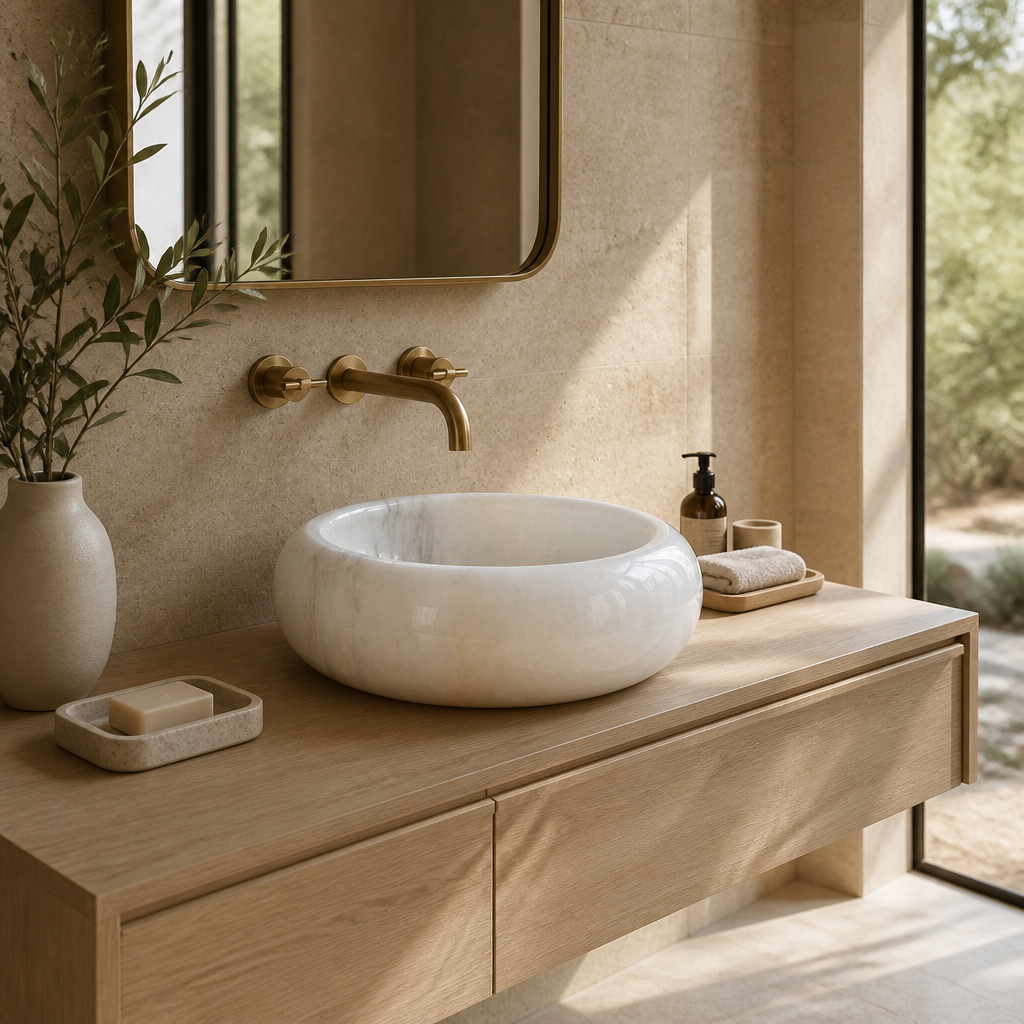 Carrara White Marble Vessel Sink