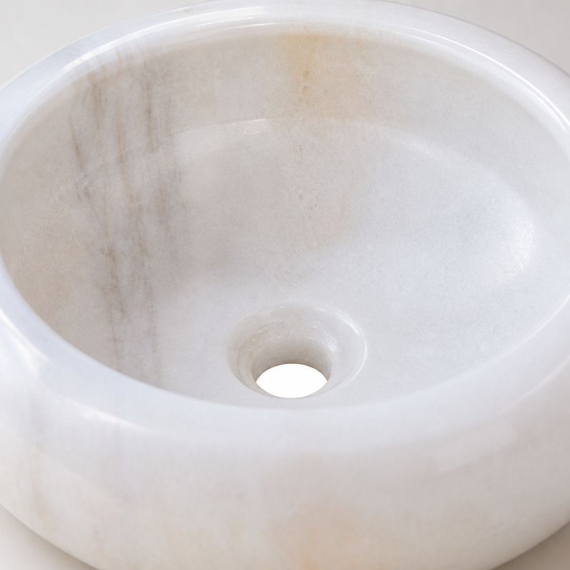 Carrara White Marble Vessel Sink — detail 1