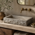 Cream Limestone Vessel Sink — Hand-Carved