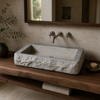 Cream Limestone Vessel Sink — Hand-Carved