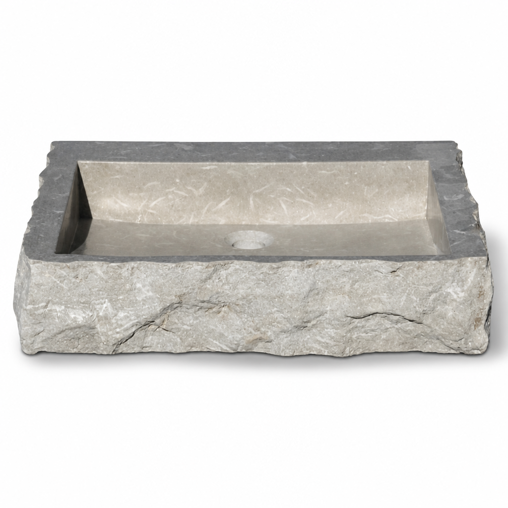Cream Limestone Vessel Sink — Hand-Carved