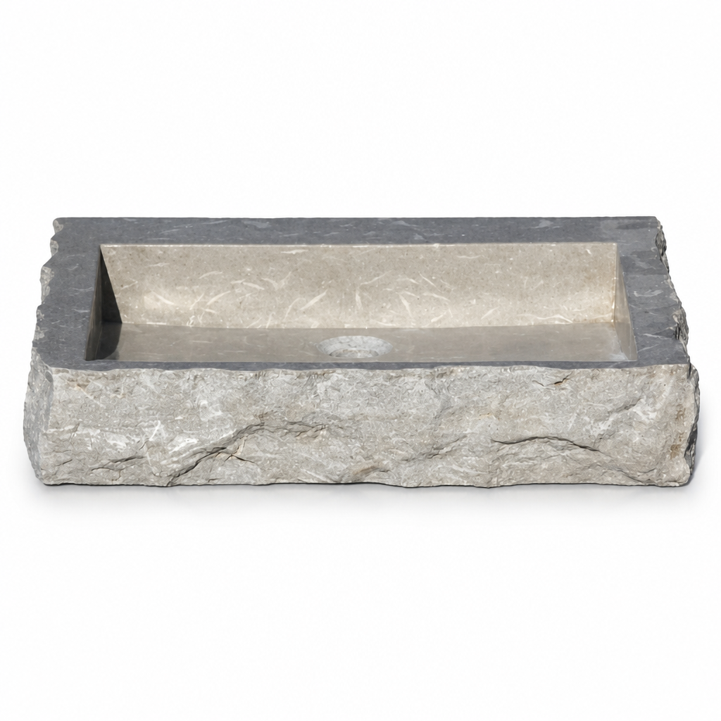 Cream Limestone Vessel Sink — Hand-Carved