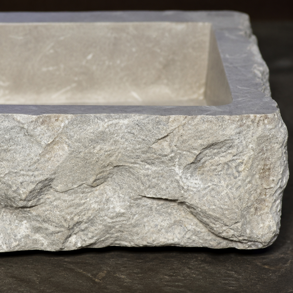Cream Limestone Vessel Sink — Hand-Carved