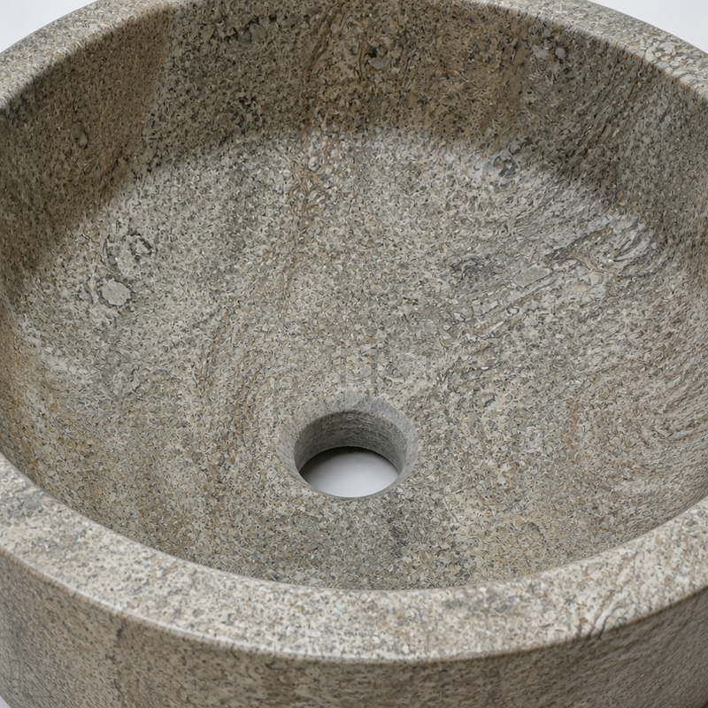 Dark Travertine Vessel Sink — detail 1