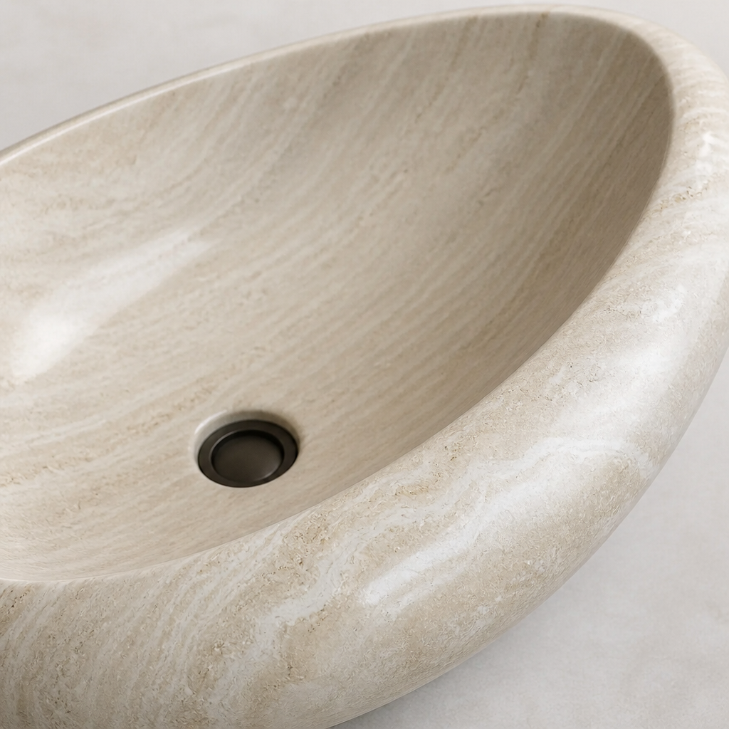 Drop-Pattern Travertine Vessel Sink