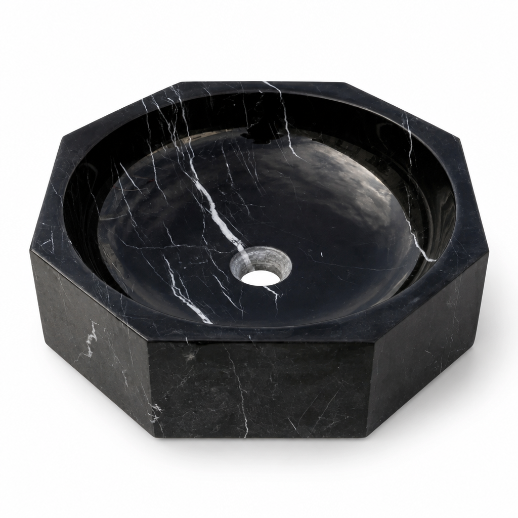 Geometric Black Marble Vessel Sink