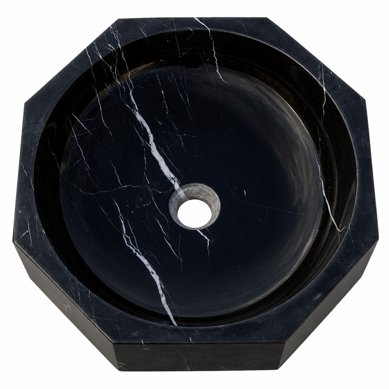 Geometric Black Marble Vessel Sink — detail 5