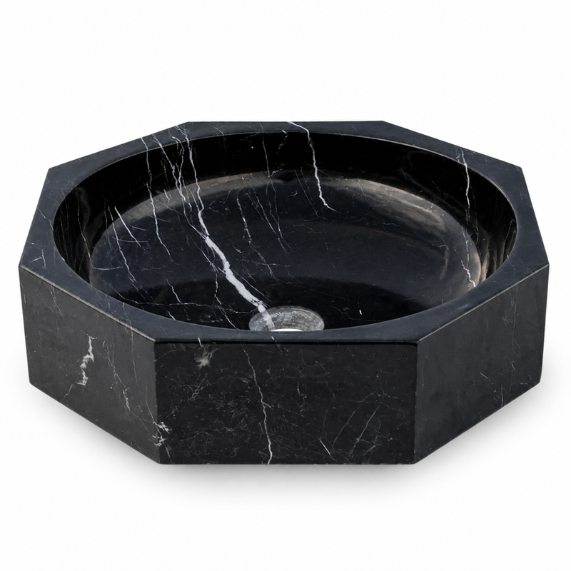 Geometric Black Marble Vessel Sink — detail 4