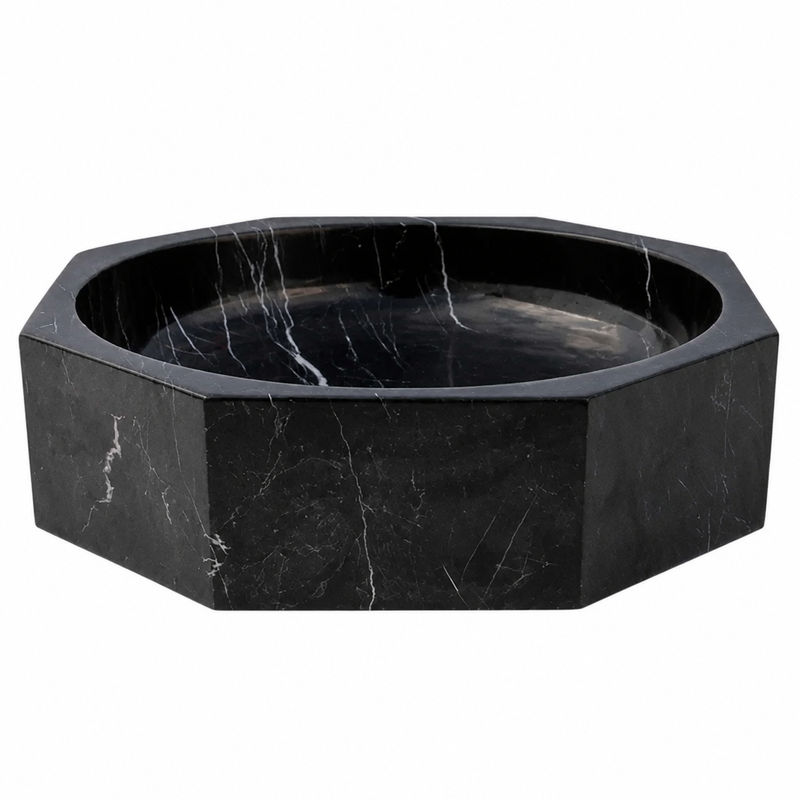 Geometric Black Marble Vessel Sink — detail 3