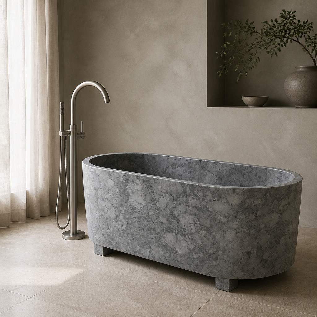 Gray Marble Freestanding Bathtub