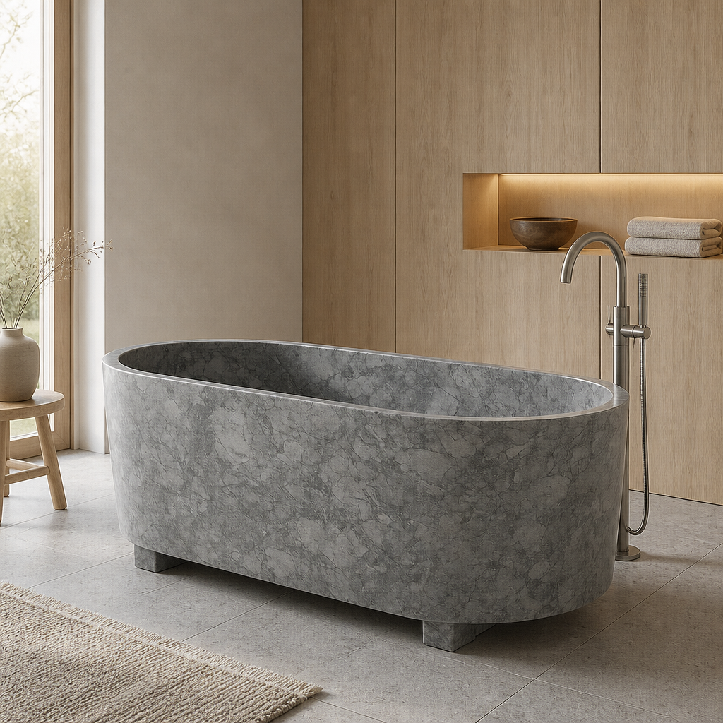 Gray Marble Freestanding Bathtub