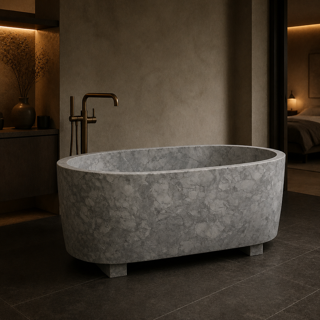 Gray Marble Freestanding Bathtub