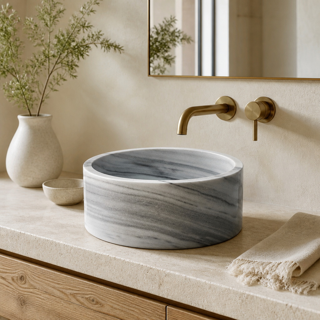 Gray Marble Compact Vessel Sink