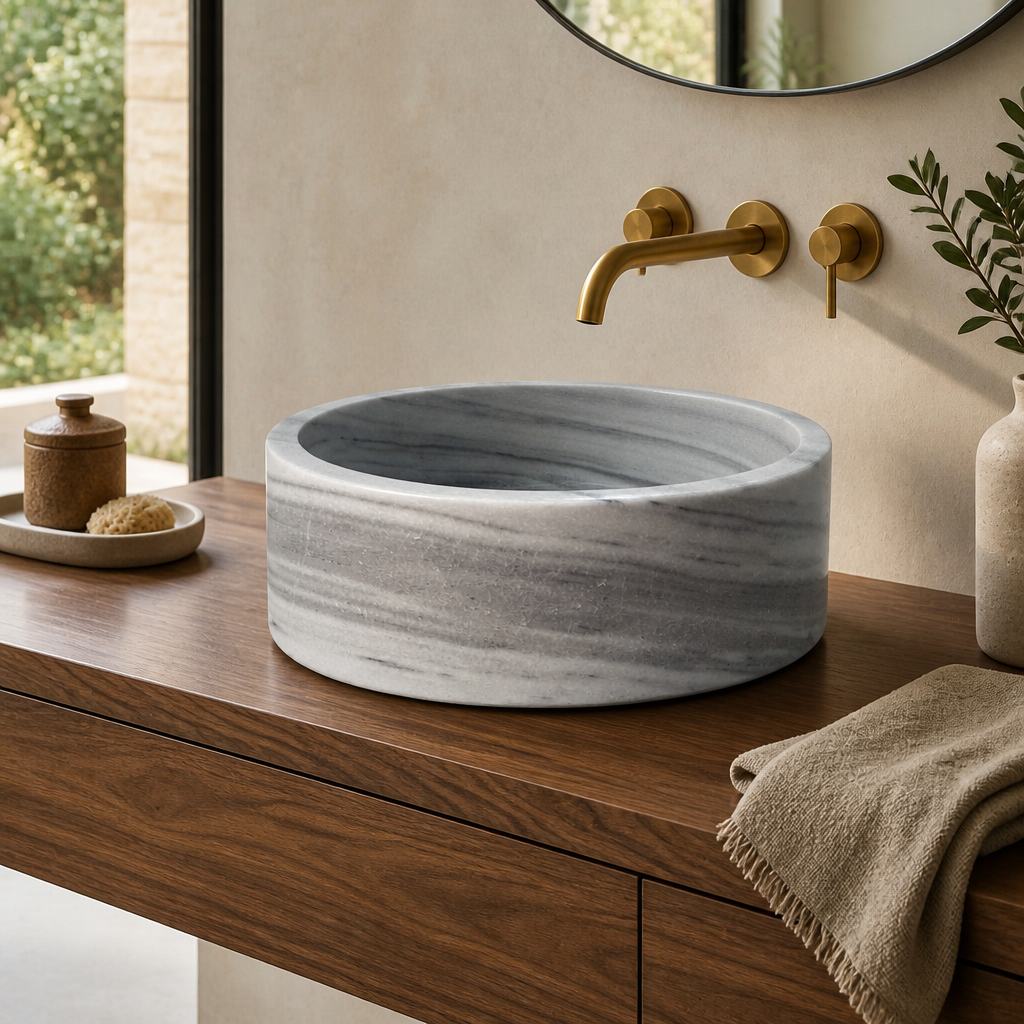 Gray Marble Compact Vessel Sink