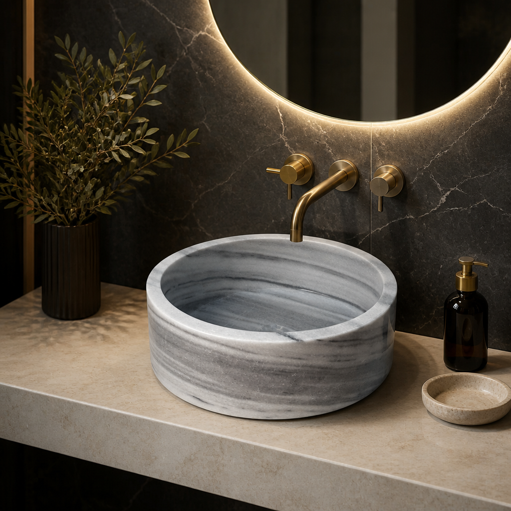 Gray Marble Compact Vessel Sink